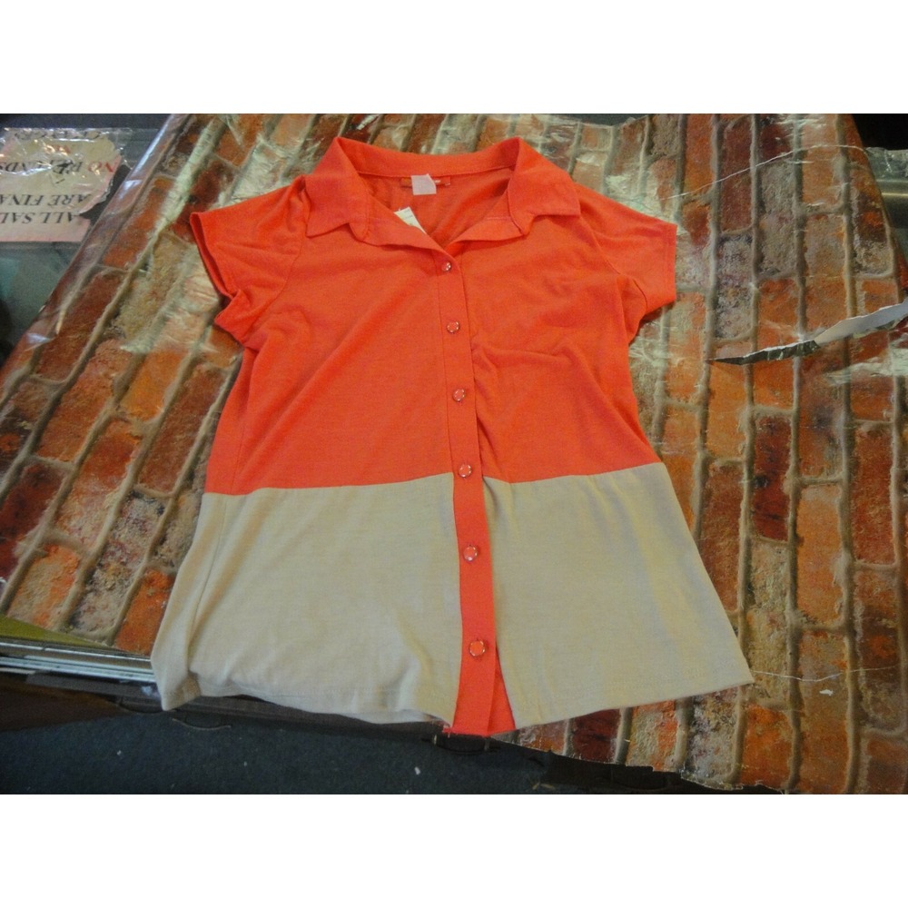 Rainbow juniors L button front color block collared short sleeve shirt top NWT